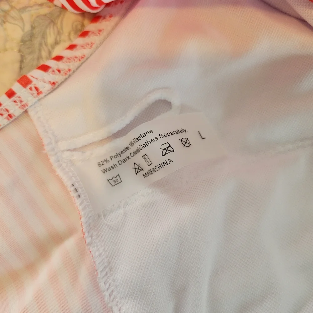 NEW 2 piece red and white stripped bathing suit. Size L - Picture 5 of 8